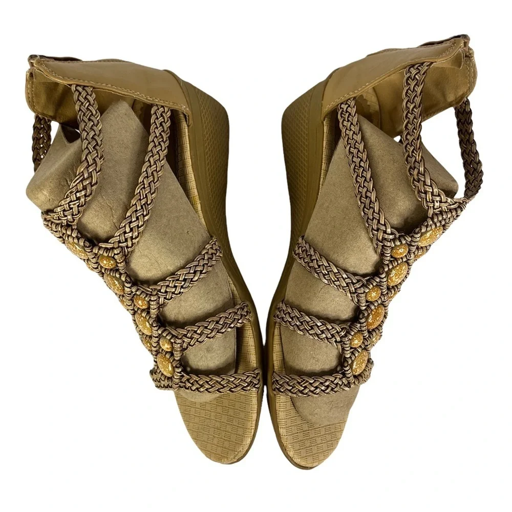 Forever Gladiator Woven Straps and Beads Wedge‎ Sandals Womens Size 6.5